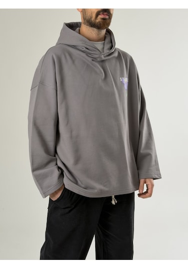 Cocopelli Stable Kapüşonlu Gri Erkek Oversize Sweat Coc2705 Gri