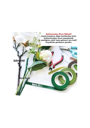 Yapışkanlı Çiçek Bandı - Açık Yeşil - 1cmx35 Metre - Çiçek Teli S