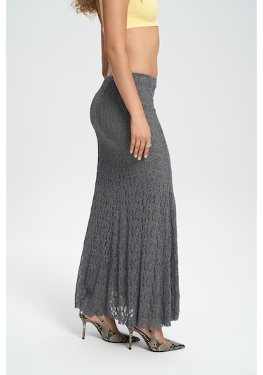 Veylia Uzun Antrasit Dantel Etek Antrasit