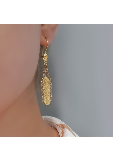 Engingold 22 Ayar Altın Sallantılı Tuğralı Küpe