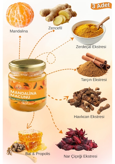 Hanzade Bitkisel Mandalina Macunu 3'lü Set Zencefil, Zerdeçal, Havlıcan, Tarçın, Bal & Propolis Içeren Karışık Bitkisel Macun 210 Ml