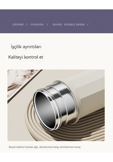 Ikkb Yeni Öğrenci Basit Yüksek Görünümlü 304 Paslanmaz Çelik Isı Yalıtımı Büyük Kapasiteli Su Bardağı Mavi