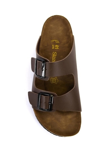 Slazenger Lens Erkek Kahve Cilt Çift Toka Günlük Terlik Kahverengi