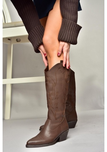 Fox Shoes T404401209 Kahverengi Kovboy Model Kadın Çizme Kahverengi-suni Deri Kahverengi