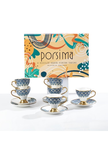 Porsima Marakesh Altın Yaldızlı 6 Kişilik 12 Parça Fincan Seti