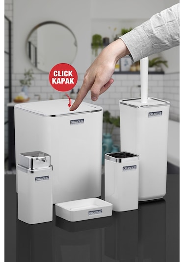 Okyanus Home Beyaz Kare Kromlu 5'Li Banyo Seti OKY-615-1