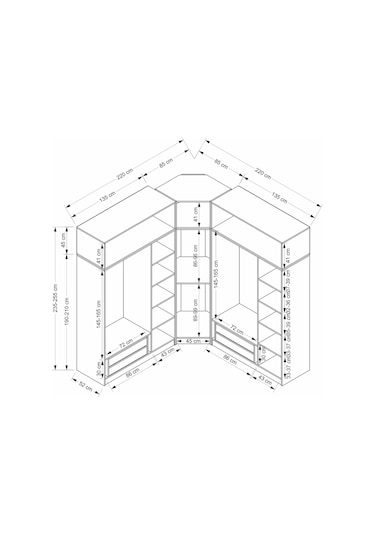 Kale 7 Kapaklı 4 Çekmeceli Köşe Dolap + Yüklük Kumtaşı Mebran Panjur 255cm Bej
