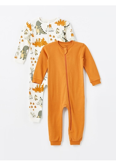 Lcw Bisiklet Yaka Uzun Kollu Erkek Bebek Fermuarlı Tulum 2'li Bej