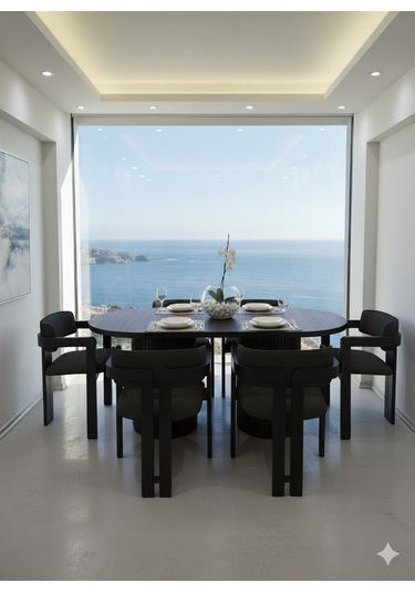 Noıre Ahşap Modern Yemek Masası 6 Kişilik Yemek Masa Takımı Siyah Siyah