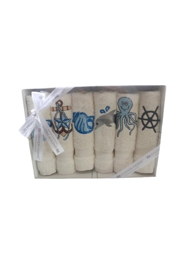 30x30 Cm 6 Ad. Deniz Tema Nakışlı Kutulu Peçete Mutfak Havlu Seti