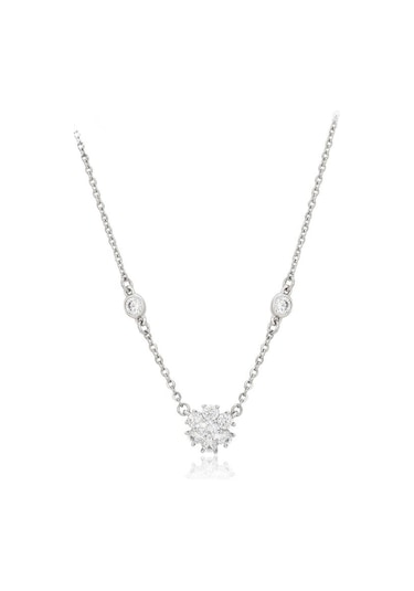 Zirkon Taşlı Kar Tanesi Motifli Platin Kaplama Kadın Kolye Silver