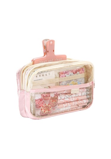 Şeffaf Kalem Çantası Öğrenci Kalem Kutusu Kalem Kutusu Erkek Ve Kız Oyuncakları Pa7o3r Açık Pembe