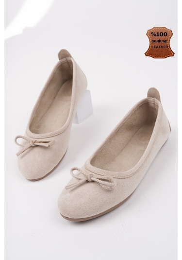 Muggo Miu Fiyonklu Kadın Deri Günlük Babet Bej