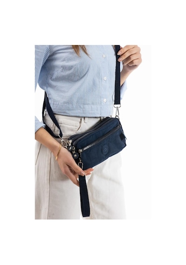 Klinkır Kumaş Mini Çapraz Askılı Kadın Çanta Yağmur Geçirmez El Askılı Çanta 20 10 Cm Mega Bag Lacivert