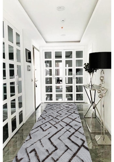 Kahve Gri Kaymaz Tabanlı Kesme Yolluk Koridor Mutfak Salon Halısı