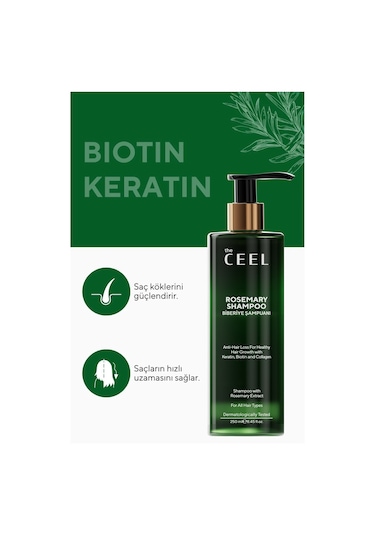 The Ceel Biberiye Şampuanı Dökülme Karşıtı ve Hızlı Uzamaya Yardımcı Keratin, Biotin ve Kolajen Özlü 250 ml