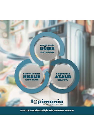 Topimania Doğal Yerli Üretim Yün Kurutma Topu 3 Adet Kurutma Topu