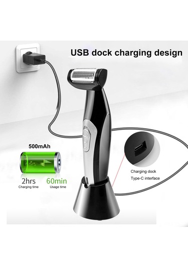 Yunboo Erkek Vücut Tıraş Makinesi - Islak/kuru Kullanım, Katlanabilir, 500mah Pil, Şarjlı, Yıkanabilir Siyah Siyah
