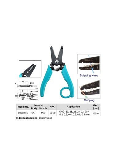 Youmex Profesyonel Hassas Tel Sıyırıcı - Pro'skit 8pk-3001d, Awg 30-20, Cnc İşlemeli, Paslanmaz Çelik, Pvc Tutamak Siyah Ve Mavi