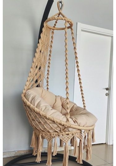 Tek Kişilik Makrome El Örgüsü Salıncak Mis38001bejm Sadece Salıncak + Minder Bej
