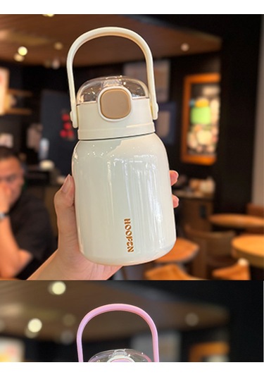 Jian Fan Paslanmazçelik Termos Bardak Saman Büyük Göbek Fincan Beyaz Beyaz