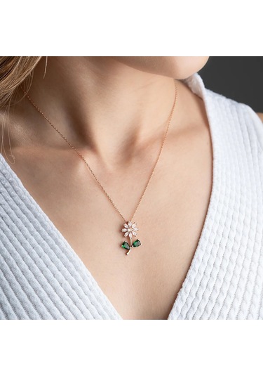 Vaoov 925 Ayar Gümüş Taşlı Çiçek Kolye