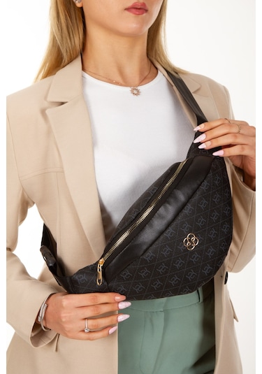 Newish Polo Kadın Desenli Çapraz Omuz Askılı Bel Ve Omuz Çantası - New345 Siyah