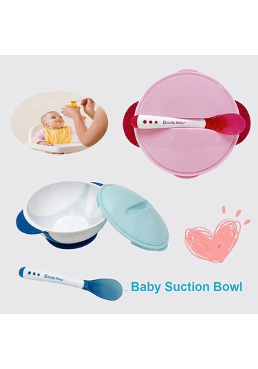 Samdoo Mavi Bebek Yemek Silikon Kase + Isil Duzenleyici Spoon, Pp + Silikon Malzeme, Sekerlekli Kapakli, Taşınabilir Çocuk Tabak 600295