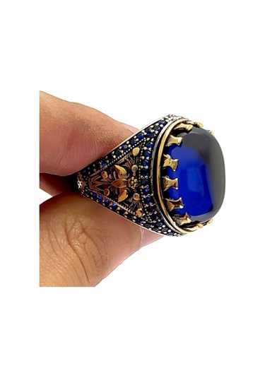 Safir Taşlı Otantik Tasarım Gümüş Erkek Yüzük