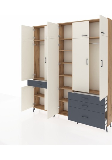 Arges Dolap 11 Raflı 4 Çekmeceli 2 Askılı 220x30x243 Çam-aytaşı/antrasit Aytası/antrasıt