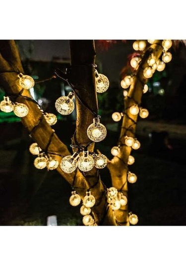 Novahub Güneş Enerjili Balon Topu Işık Dizesi - 7m 50 Işık, 8 Modlu, Sıcak Beyaz, Noel Ve Alışveriş Merkezi Dekorasyonu Sıcak Beyaz