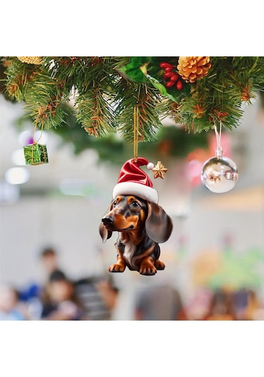 Ranyeek Akrilik Sosis Köpek Dikdörtgen Askı, Noel Ağacı Araç Dekorasyonu, Festivite Parti Dekoru, 1 Adet