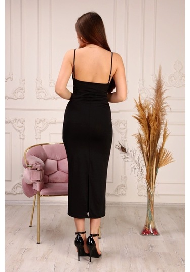 Aymeravm - Ip Askılı Önü Düğmeli Büzgülü Kadın Elbise - Knz14... (546711886)