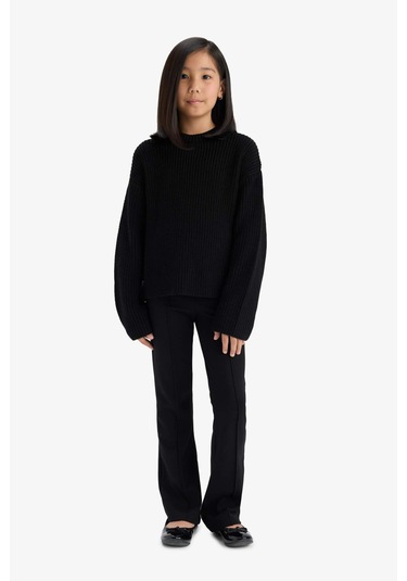 Defacto Kız Çocuk Standart Fit Bisiklet Yaka Triko Kazak C6909a825aubk27 Siyah