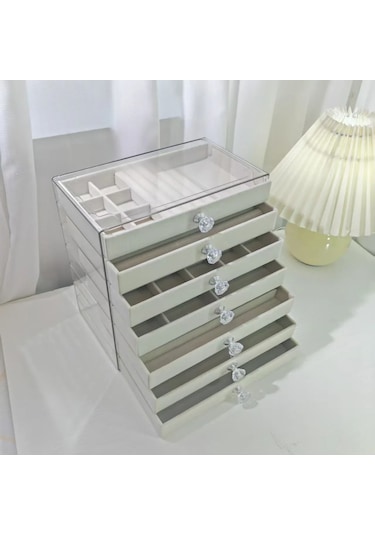 New Pet Transparent 7-layer Drawer Jewelry Storage Box For Earrings Necklaces Beige -7 Layers-c04 Bej