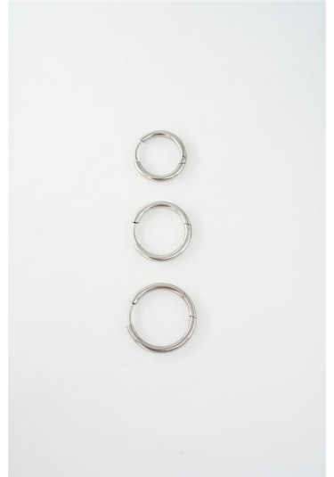 Kadın Kararmaz 316 L Çelik 3'lü Halka Set Küpe