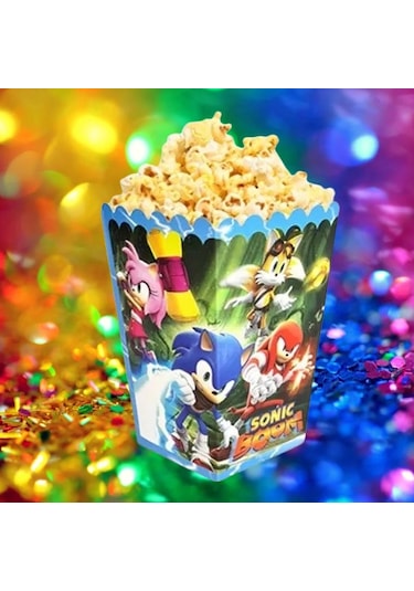 Mısır Pop Corn Kutusu Sonic Temalı 8 Li 8x11,5 Cm Parti Malzemesi