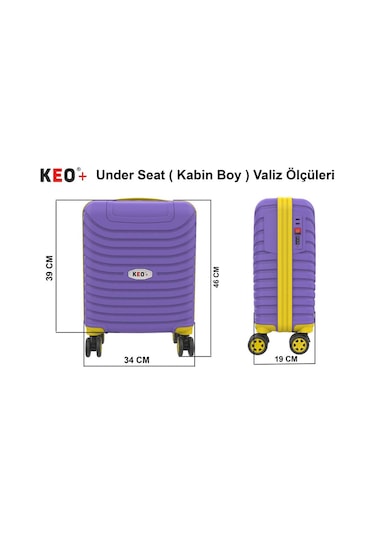 Pp Underseat Küçük Boy Gri-turkuaz Valiz 46x34x19 Cm 4 Tekerlek Şifreli Kilit Altın