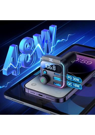 Joyroom Jr-ccb01 48w Çift Mikrofonlu Araba Kablosuz Fm Verici Siyah