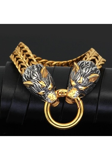 Novahub Altın Yeni Yüksek Kaliteli İskandinav Efsane Paslanmaz Çelik Erkek Bilezik Vintage Kişise Viking Takı Kurt Çelik Bileklik 56968400 Altın Altın