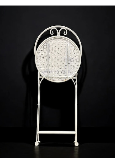 Ferforje Metal Açılır Katlanır Sandalye Bahçe Balkon Mutfak Sandalyesi Beyaz 1 Adet Beyaz