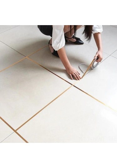 Honmex Altın Renkli 1cm Genişlikli 50m Uzunlukta Suya Dayanıklı Pvc Dekoratif İç Mekan Sticker Bandı Altın