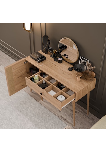 2244 Love Ahşap Ayaklı Mdf Çerçeveli Makyaj Masası Sepet-yunus