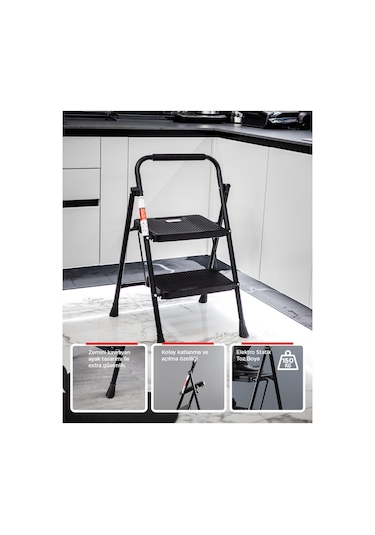 2 Basamak Siyah Merdiven Geniş Basamaklı EUROTOWER
