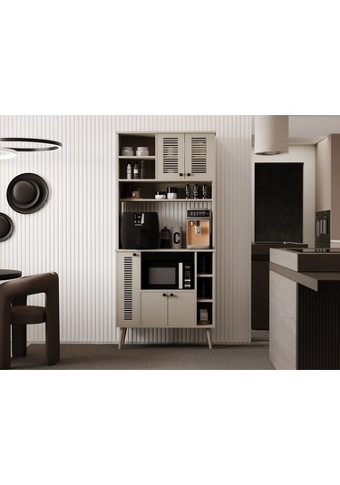 Kahve Köşesi 90 Cm %100 Mdf Panjur Kapak Çok Amaçlı Dolap Kumtaşı
