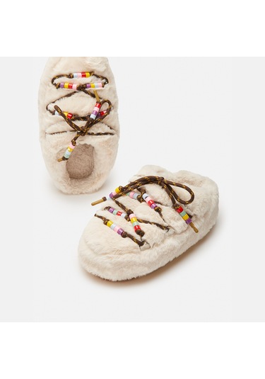 Terlik Kadın Diğer 80d1460250-l002 Moon Boot Mule Faux Fur Beads Cream Krem
