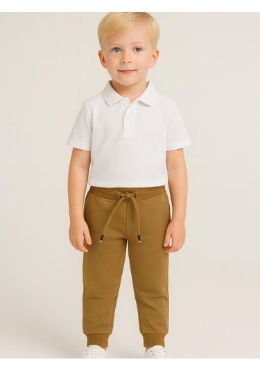 Çocuk Beli Paçası Lastikli Yumuşak Dokulu Okul Eşofman Altı-16088 Camel