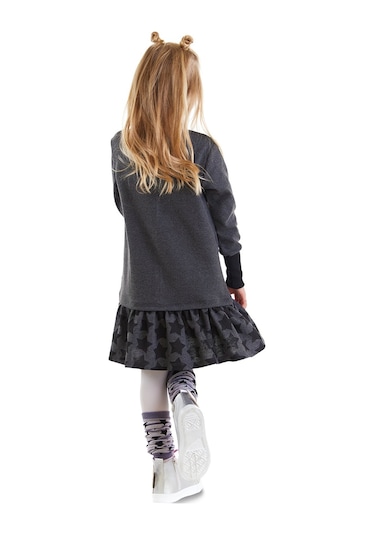 Denokids Mshb&g Yıldızlı Unicorn Antrasit Kız Çocuk Elbise Çok Renkli