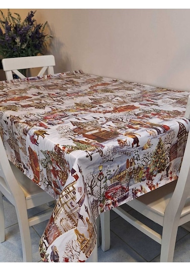 Yeni Yıl Desenli Elyaflı Pvc Masa Örtüsü Silinebilir Ve Su Geçirmez Muşamba Dkrm24b Beyaz
