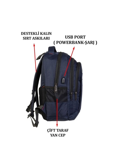 Lacivert Sportif Darbe Emici Su Geçirmez 14-16 İnç Laptop Sırt Çantası Renkli Çok Renkli